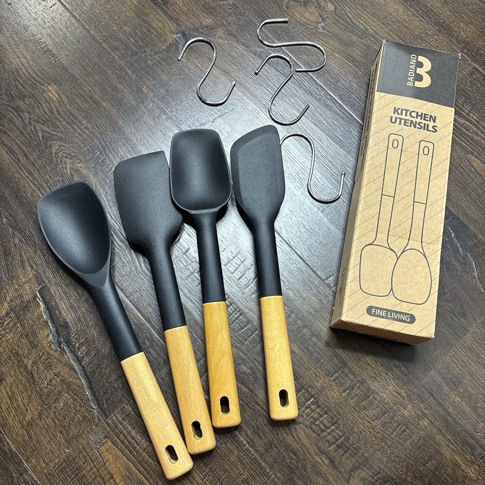 Badiano Silicone Spatula Spoon Set 4-Pack Black Nonstick Cookware